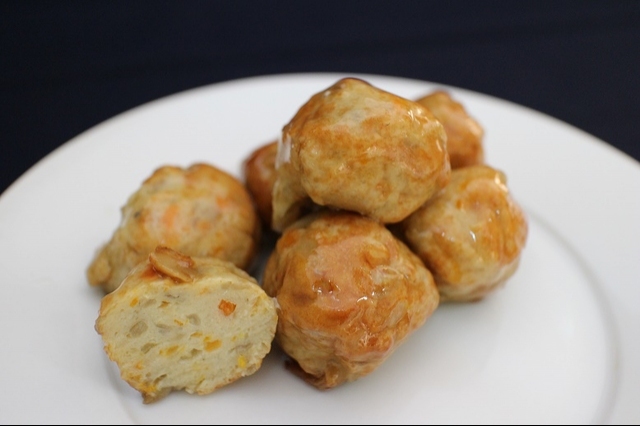 Frozen cooked flying fish meat ball with soup